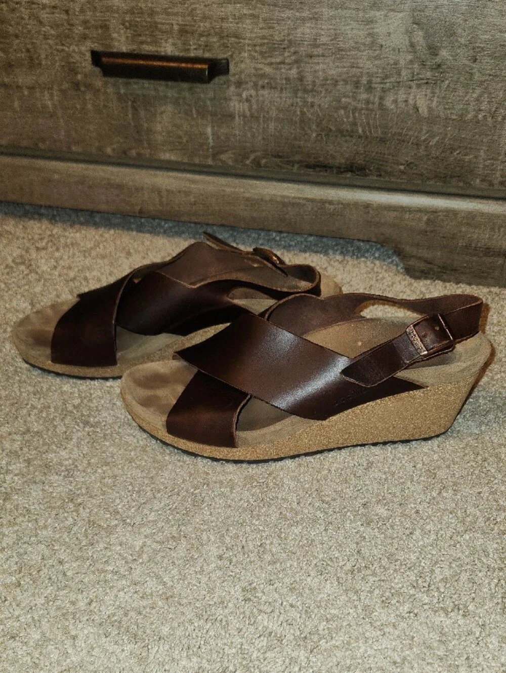 Women's Brown Leather Wedge Sandals - Slingback Comfort